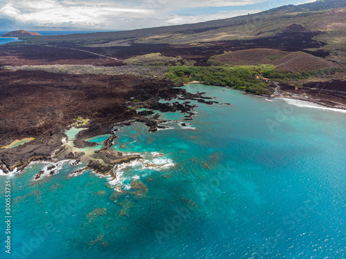 Aerial view of La Perouse Bay and Ahihi-Kinau Natural Area Reserve, South Maui, Hawaii