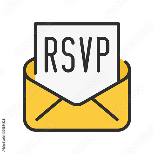 RSVP colorful outline icon. Please respond to mail linear sign. photo