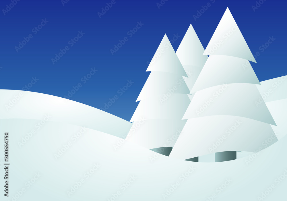 Paisaje montañoso nevado con pinos.