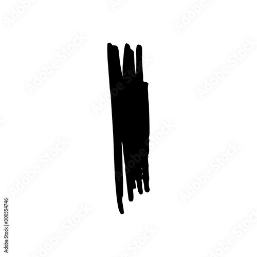 Hand drawn black ink brash stroke. Simple abstract element. Single, careless painted vector. Black, isolated on a white background.