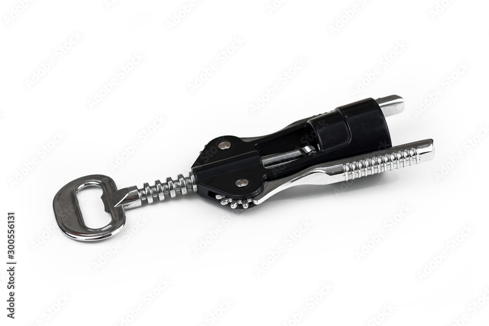 Black combined corkscrew and bottle opener isolated on white background Black combined corkscrew and bottle opener isolated on white background