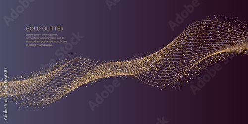 Gold glitter. Shiny particles on a dark background.