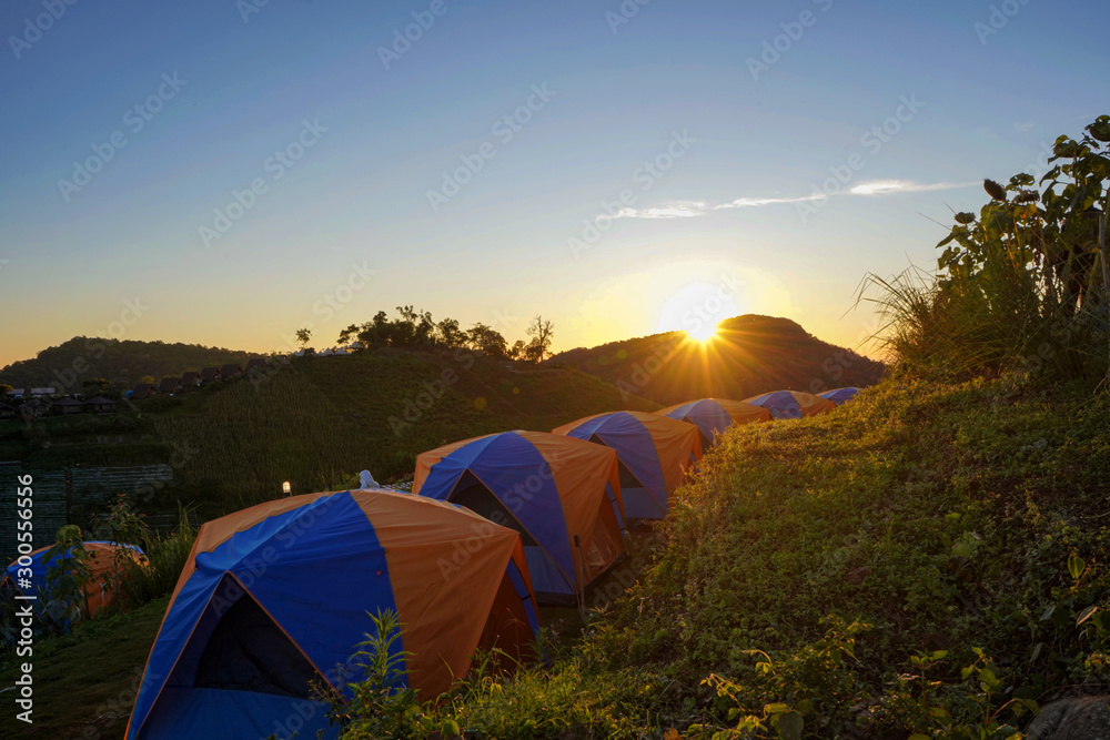 tourist tent camping in mountains  , Camping place and beautiful view              
