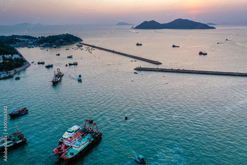 Aerial view sunset at Cheung Chau island of Hong Kong