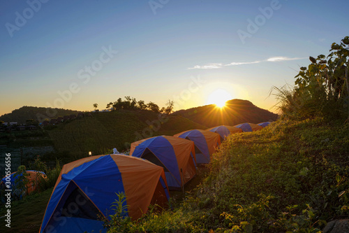 Fototapeta Naklejka Na Ścianę i Meble -  tourist tent camping in mountains  , Camping place and beautiful view              