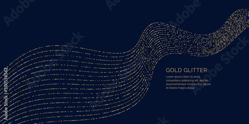 Background with gold glitter to place the inscription. Poster with lines consisting of particles.