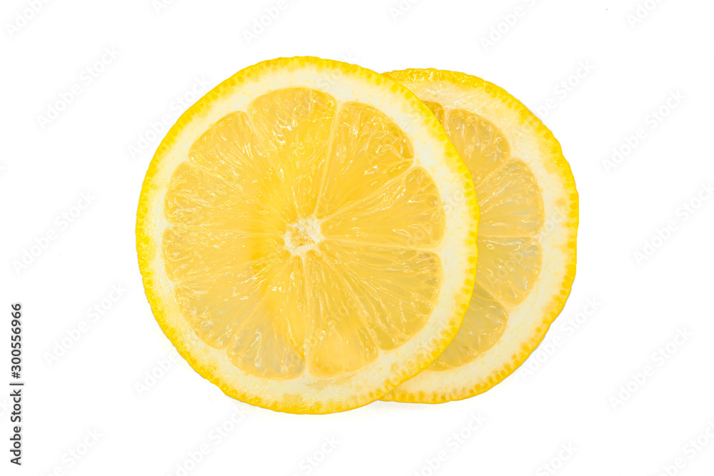 slices of yellow lemon on a white background slices of yellow lemon on a white background