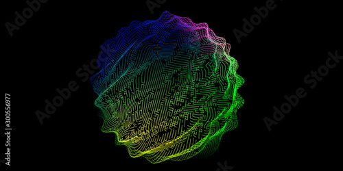 Abstract sphere of color lines. Futuristic technology spherical waveform. Vector illustration.