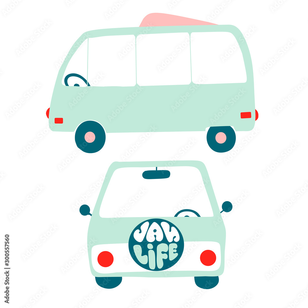 Van, retro vehicle hand drawn flat vector illustration Van, retro vehicle hand drawn flat vector illustration