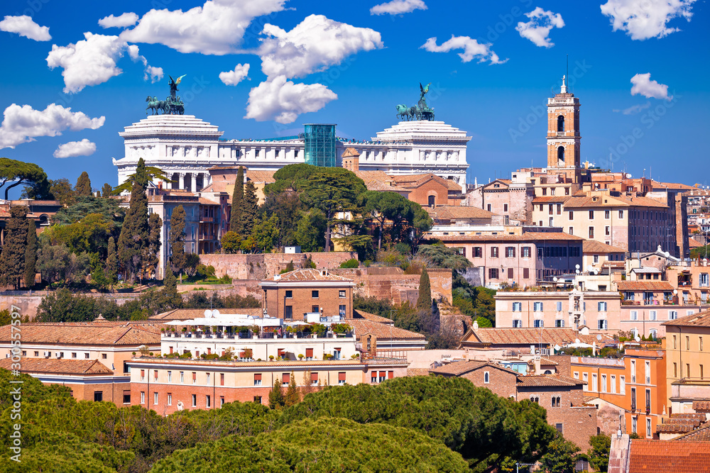 Rome. Eternal city of Rome landmarks an rooftops skyline view