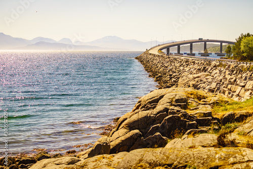 Road bridge Bolsoya, coast landscape Norway photo