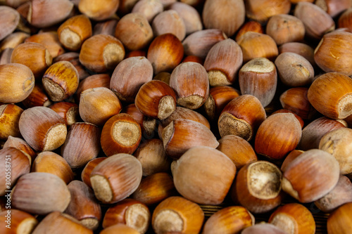 Food background of the whole hazelnuts