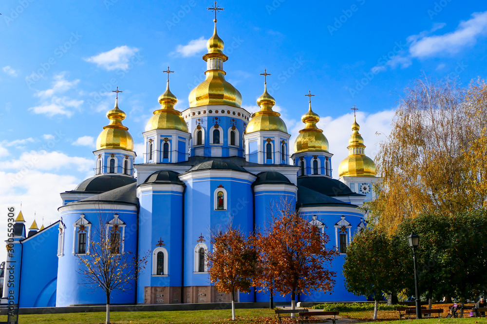 Kiev, Ukraine St. Michael's Golden-Domed Monastery and golden domes.