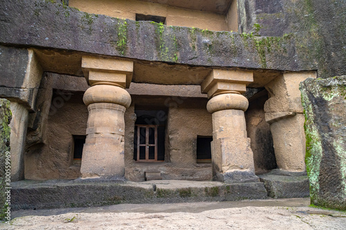 Kanheri caves city Mumbai state maharashtra in India. It is a ancient monuments and old temple building related to God budha. It is situated in the mid of forest in borivali on 21 August 2019 photo