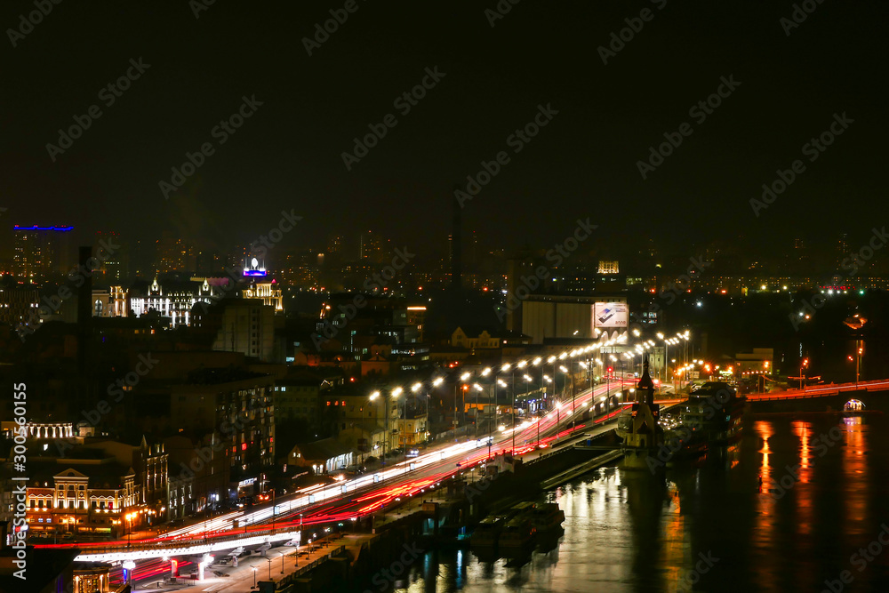 Kiev, Ukraine The skyline of Kiev and the Dnieper River at night