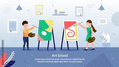 Children Art School Flat Vector Promo Banner