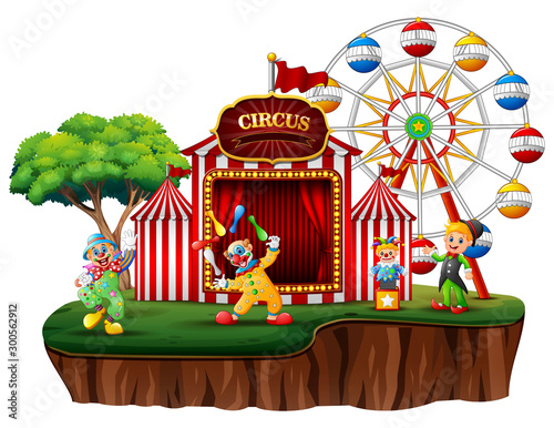Cartoon clowns in an island with a carnival