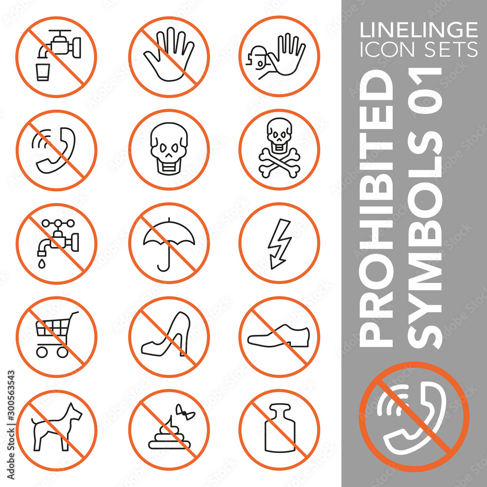 Thin line Icon set of Prohibited Symbols 01. Linelinge are the best pictogram pack unique design for all dimensions and devices. Vector graphic, symbol, logo and website content.
