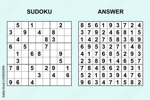 Vector sudoku with answer 280. Puzzle game with numbers.