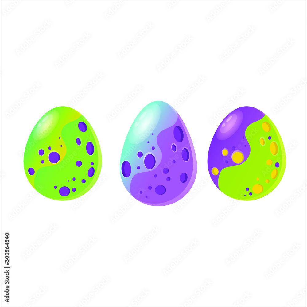 Easter eggs vector illustration set on white background. Cosmic style and bright colors.