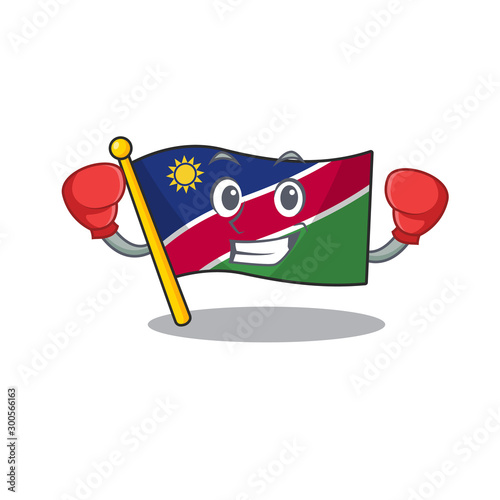 smiling flag namibia cartoon boxing character working