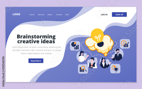Landing page template of brainstorm, project management, startup business, business consulting, business plan. Illustration for website and mobile website development
