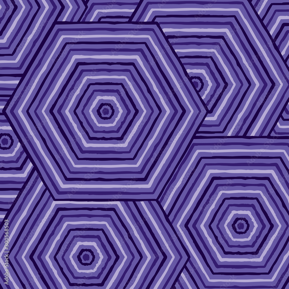 Hexagonal abstract Aboriginal line painting in vector format.