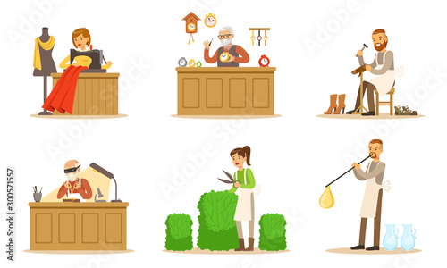 Men And Women In Different Handicraft Professions Vector Illustration Set Isolated On White Background © topvectors