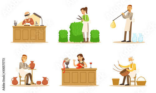 Artisans Of Different Handicraft Professions At Work Vector Illustration Set Isolated On White Background