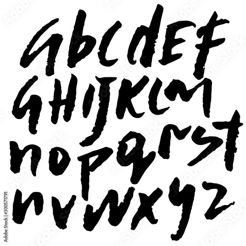 Hand drawn elegant calligraphy font. Modern brush lettering. Grunge style lower case alphabet. Vector illustration.