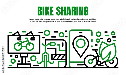 Bike sharing banner. Outline illustration of bike sharing vector banner for web design
