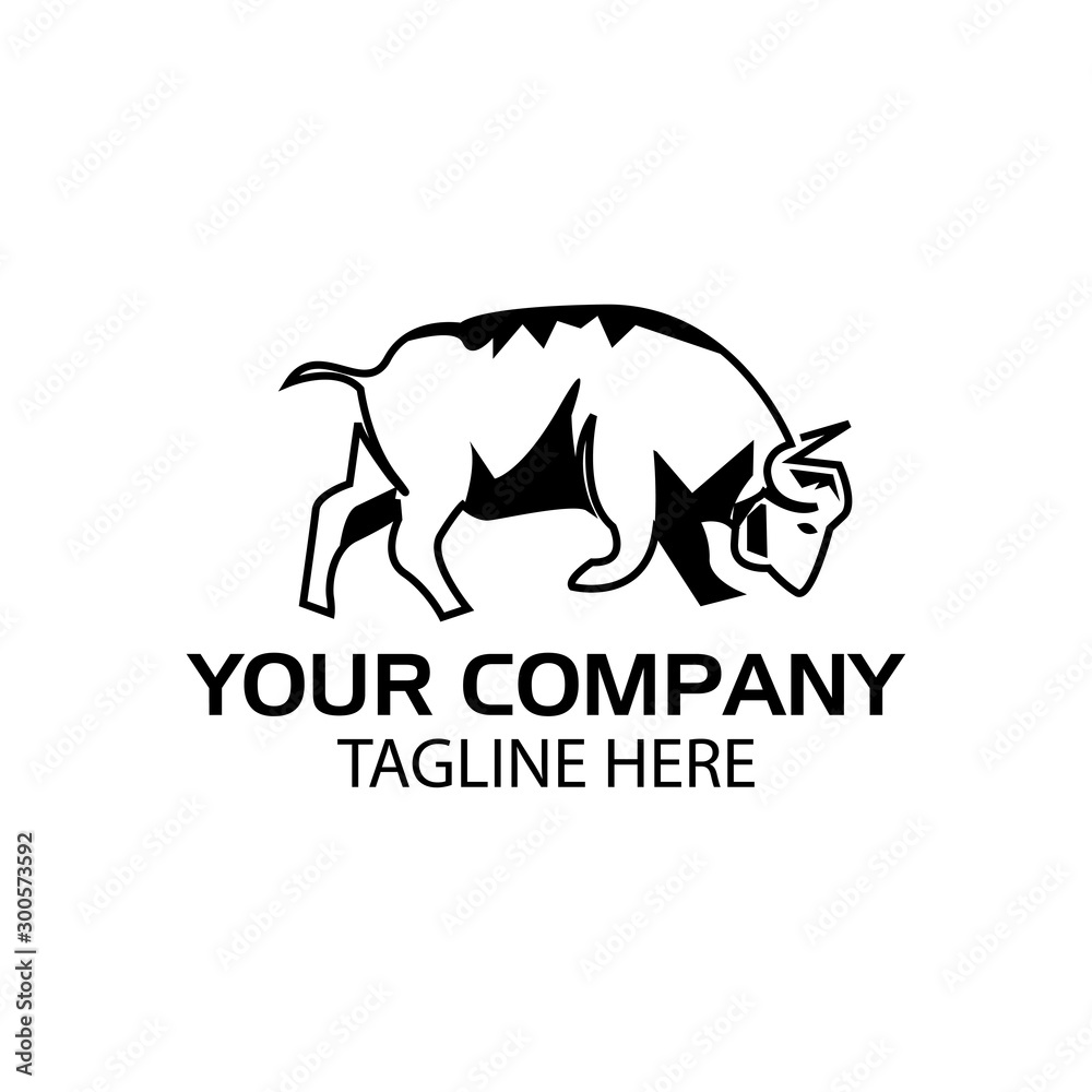 Obraz premium Raging Buffalo logo, Buffalo icon. flat design. Vector Illustration on white background 