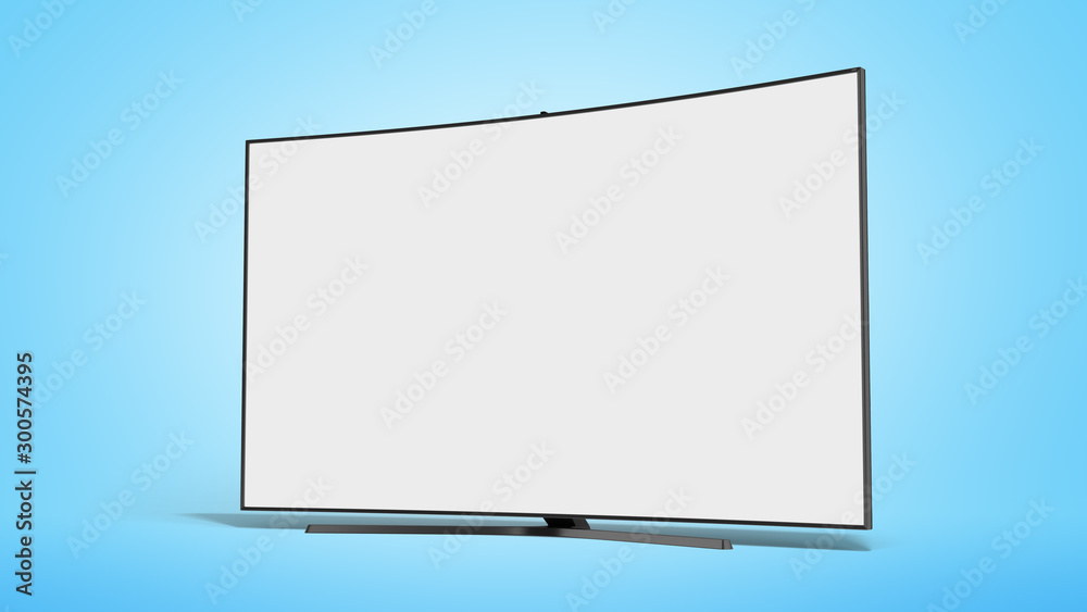 curved empty screen fuhd tv 3d render on blue gradient curved empty screen fuhd tv 3d render on blue gradient