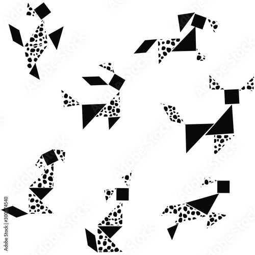 Repeat pattern of tangram dalmatian dogs - vector.