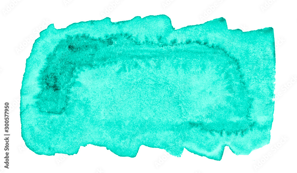 Watercolor sea azure background with clear borders and divorces. Watercolor brush stains. With copy space for text.