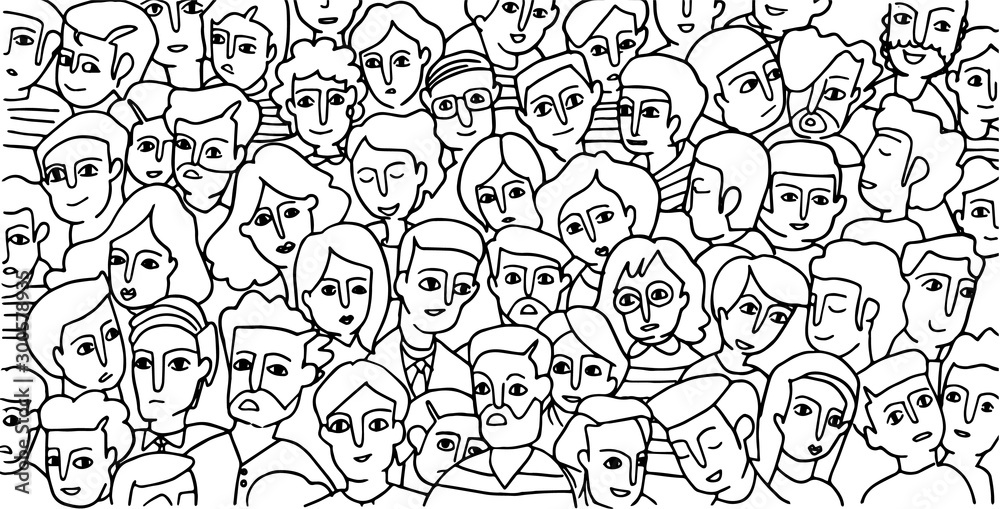 Fototapeta faces of people -seamless pattern of hand drawn faces of various ethnicities