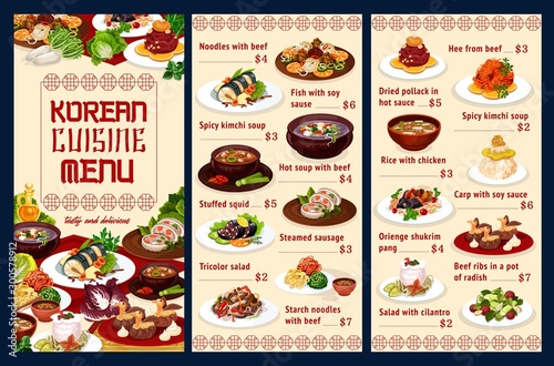 Korean cuisine menu, traditional asian food
