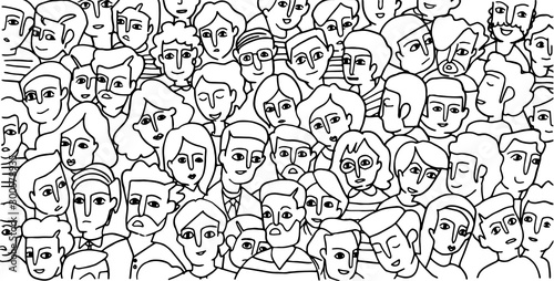 Fototapeta faces of people -seamless pattern of hand drawn faces of various ethnicities