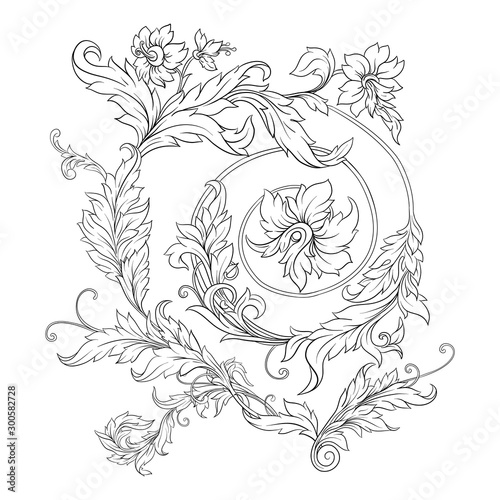 Elements In baroque, rococo, victorian renaissance style. Trendy floral vintage pattern. Vector illustration