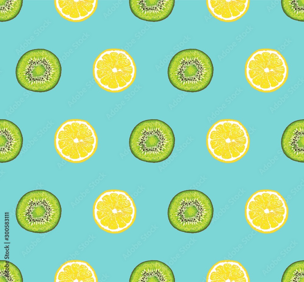 kiwi slice lemon slice vector seamless pattern