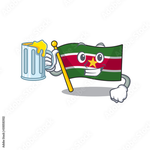 flag suriname isolated in the mascot holding juice