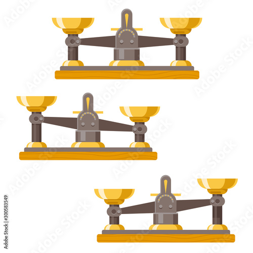 Antique balance scales weigher equality equal concept instrument measurement vintage retro flat design vector illustration