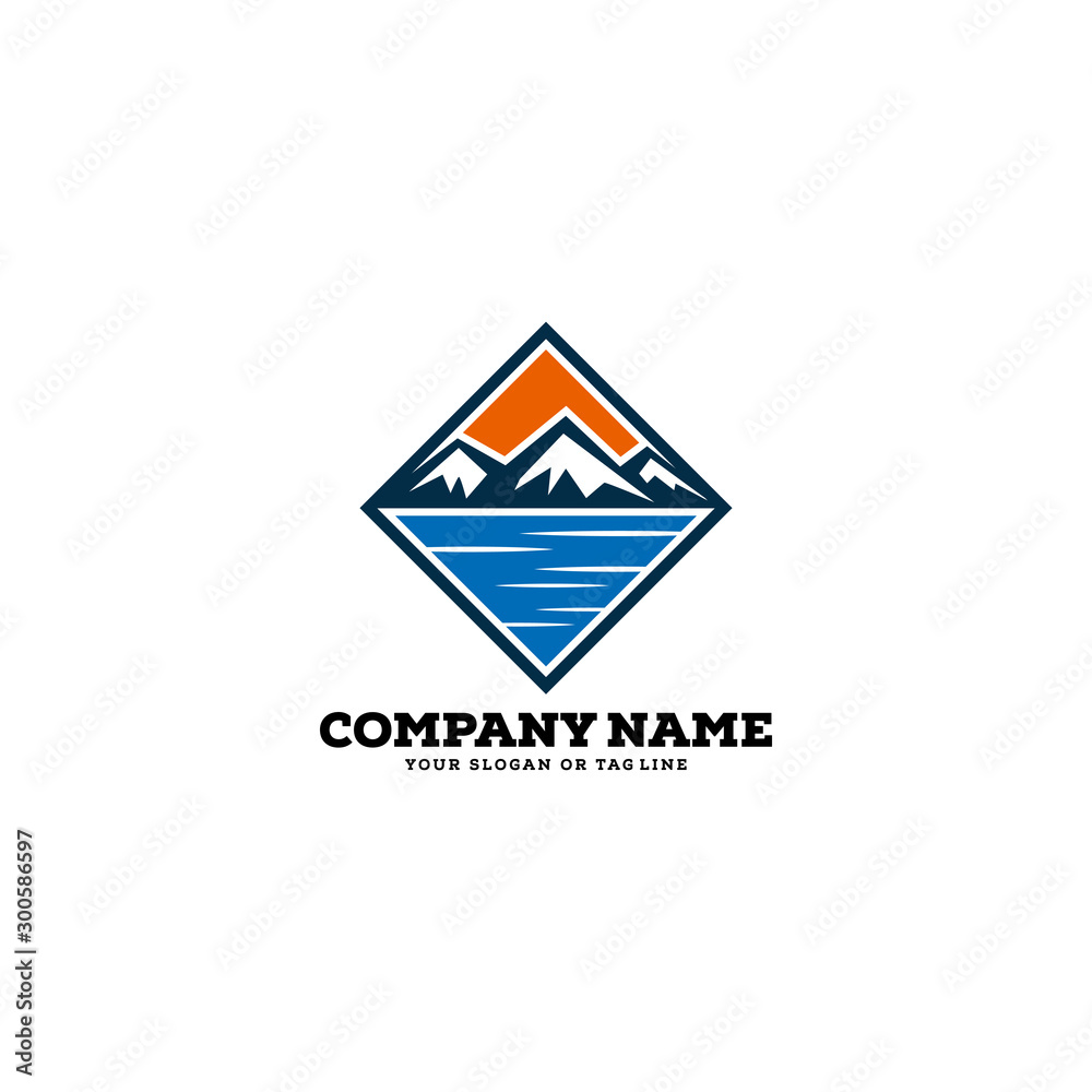logo design mountains rivers and sun logo vector template