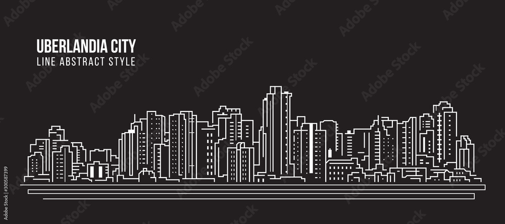 Plakat Cityscape Building panorama Line art Vector Illustration design - Uberlandia city