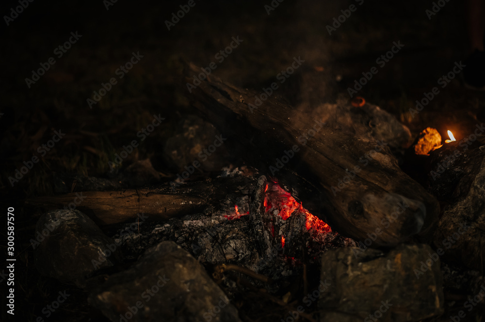 Campfire party with a large spark bonfire Campfire party with a large spark bonfire