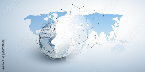 Machine Learning, Artificial Intelligence, Cloud Computing and Networks Design Concept with Human or Robot Face Silhouette, Polygonal Network Mesh and World Map
