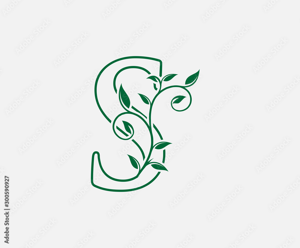 Nature letter S leaf icon logo design concept, floral logo icon design. hand drawn floral with letter. Nature letter S leaf icon logo design concept, floral logo icon design. hand drawn floral with letter.