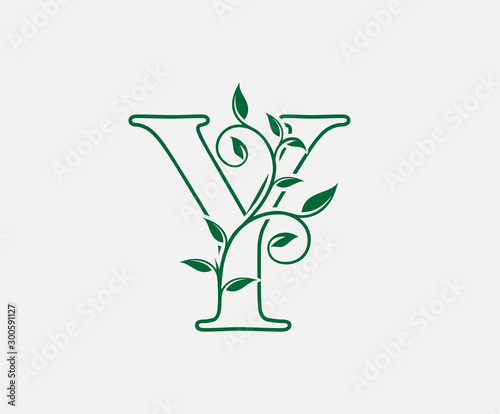 Nature letter Y leaf icon logo design concept, floral logo icon design. hand drawn floral with letter.