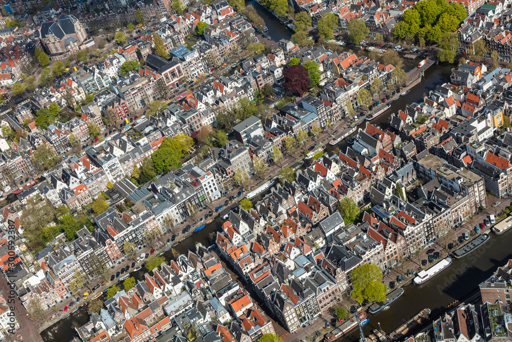Amsterdam, Netherlands. Aerial view of the Old City Centre
