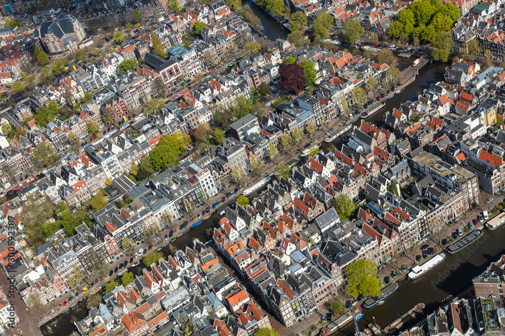 Fototapeta premium Amsterdam, Netherlands. Aerial view of the Old City Centre